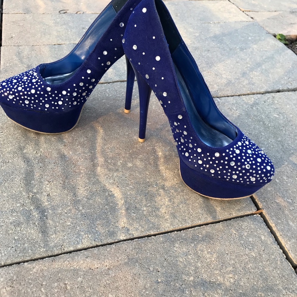 Deep Royal Blue Platform Heel w/Jewels.  Formal!